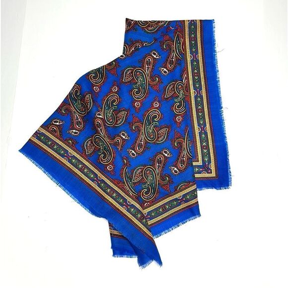 Vintage Charter Club Wool Square Scarf Paisley Blue made in Japan - Picture 3 of 12